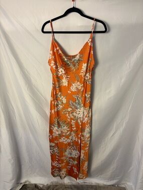 Paper Heart Orange Floral Cowl Neck Slip Midi Dress Resortwear Sz L
